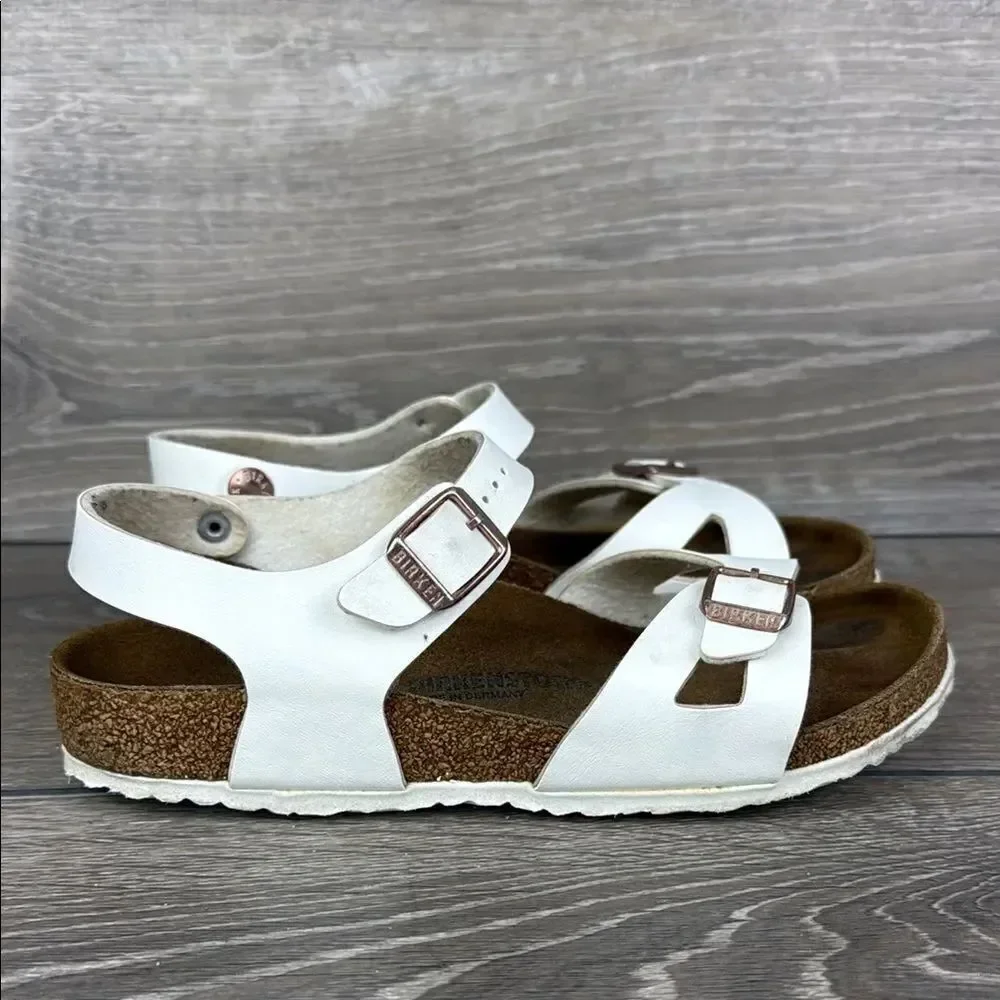 Birkenstock Rio Birko Flor White Leather Women’s Sz 3/EU 34 Slingback Sandals